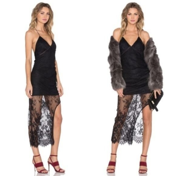 NBD REVOLVE Ellie Lace Midi Dress Backless Plunge Halter - Picture 2 of 7